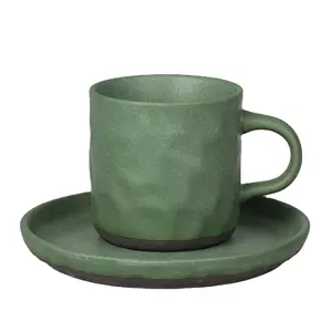 新趋势产品石材设计表面土耳其咖啡杯套装彩色粘土瓷器茶杯和茶碟