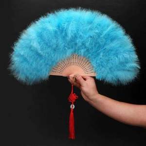 Venta Directa de Fábrica, Abanico Plegable Ecológico con Diseño de Plumas y Flores Pintadas para Bodas y Bailes - Product Image 2
