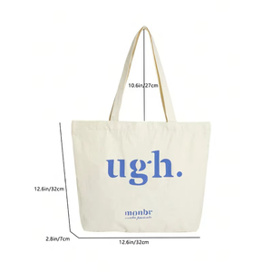กระเป๋าผ้าใบสะพายไหล่เดียวมีซิปตัวอักษรทำจากผ้าฝ้ายขนาดใหญ่สำหรับซื้อของชำ - Product Image 6