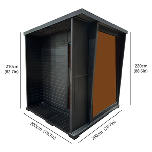 Sauna extérieur haut de gamme 4 <span class=keywords><strong>places</strong></span> - Sauna à vapeur en bois de cèdre rouge avec toit incliné et finition noire résistante aux intempéries - Product Image 2
