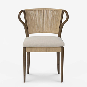 Chaise de salle à manger sans accoudoirs en chêne massif, style dossier à oreilles, siège tressé, design moderne, mobilier de bureau à domicile, panneau en contreplaqué - Product Image 1