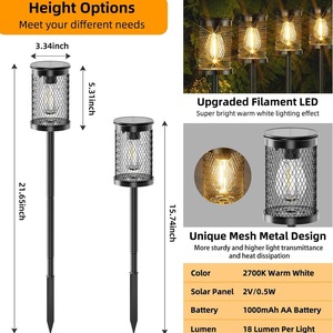 Lámpara Solar de Jardín Cilíndrica con Malla, Luz Cálida, Iluminación Exterior para Paisajes, Uso Doméstico, Impermeable, Interruptor Táctil - Product Image 5