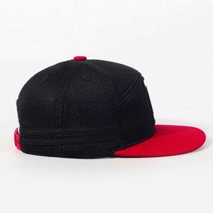 Meaufactures Custom Two Tone Black and Red <b>Flat</b> Brim Mesh 7 Panel Snapback Baseball <b>Cap</b> for <b>Men</b> - Product Image 5