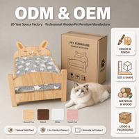 Abnehmbares Holz-Haustierbett mit Gemütlichem Kissen für Katzen und Kleine Hunde Natürliches Holz-Innenschlafnest Möbel