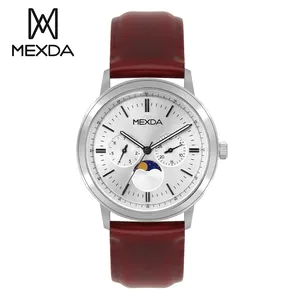 Mexda Classic Business Stainless Steel Case MoonPhase Original 10atm Waterproof Date Luminous Male Wrist Watches
