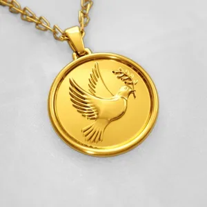 Wholesale New Trend Delicate Dove And Olive Branch Relief Medallion Necklace High Polished Gorgeous Dove And Olive Necklace