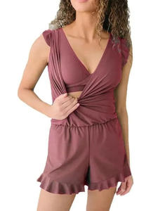 เซ็ตชุดว่ายน้ำสำหรับผู้หญิงชุดว่ายน้ำฤดูร้อนสไตล์เกาหลี2ชิ้นสำหรับเสื้อชั้นในดันทรงคอวี - Product Image 3