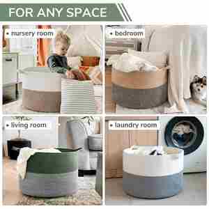 Large Laundry <b>Basket</b> Nursery Hamper 90L Cotton Rope <b>Woven</b> <b>Basket</b> for Blankets Toys Clothes - Product Image 4
