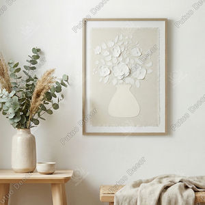 Quadro 3D in Gesso Naturale con Texture Uniforme ad Alta Densità, Bouquet e Vaso, Decorazione Murale per la Casa - Product Image 6