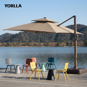 <span class=keywords><strong>Parasol</strong></span> cantilever en aluminium robuste avec <span class=keywords><strong>éclairage</strong></span> <span class=keywords><strong>LED</strong></span> solaire rotatif à 360° <span class=keywords><strong>pour</strong></span> terrasse - Product Image 1