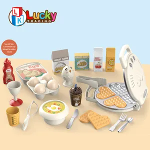 Gıda yapma makinesi taşınabilir plastik mutfak aletleri pişirme Waffle makinesi seti oyuncak kızlar için çocuklar Waffle makinesi yemek