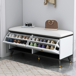Best Quality <strong>White</strong> <strong>Shoe</strong> Cabinet <strong>Storage</strong> Rustic Wooden Tipping Bucket <strong>Shoe</strong> Cabinet with Stool - Product Image 1