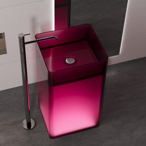 <span class=keywords><strong>Lavabo</strong></span> independiente <span class=keywords><strong>con</strong></span> base transparente de piedra de resina de múltiples opciones de color único de gama alta rosa <span class=keywords><strong>con</strong></span> base - Product Image 4