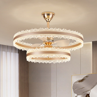 Ventilateur de plafond LED de luxe moderne avec lumière, lampe de lustre à pales ABS invisibles pour banquet, hôtel, villa, salon, salle à manger
