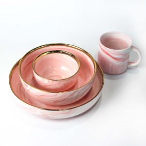 Veweet — <span class=keywords><strong>service</strong></span> de table en <span class=keywords><strong>porcelaine</strong></span> de marbre rose à bordure dorée, ensembles de vaisselle de luxe, en céramique, pour la maison, hôtel - Product Image 1
