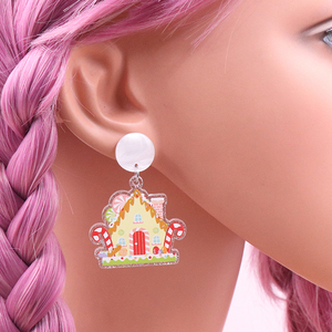 Merry Christmas Tree <strong>Stainless</strong> <strong>Steel</strong> Pink Glitter House Acrylic Dangle Earrings Women's Fashion Drop <strong>Jewelry</strong> - Product Image 2