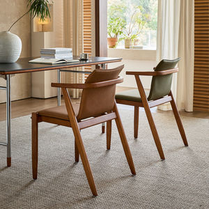 Chaise de salle à manger rétro française de style médiéval, suspendue, en bois de frêne, revêtement en cuir PU, chaise de designer antique pour <span class=keywords><strong>restaurant</strong></span> et maison - Product Image 2