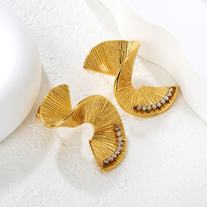 Pendientes Geométricos Irregulares con Baño de Oro de 18k, Engaste de Canal, Postes de Acero Inoxidable, Joyería de Moda para Fiestas - Product Image 2