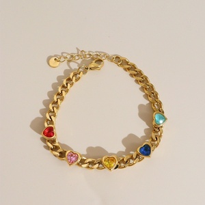 Pulsera de Cadena de Acero Inoxidable Color Dorado con Circonita Verde, Joyería para <span class=keywords><strong>Parejas</strong></span>, Brazalete Impermeable, Pulsera de Corazón a la Moda para Mujer - Product Image 4