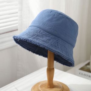 หมวกชาวประมงผ้าฝ้ายฟอกขอบรุ่ย สไตล์ลำลองสำหรับผู้หญิง  ใส่ได้หลายโอกาส ป้องกันแสงแดด สีพื้น  คอลเลคชั่นฤดูใบไม้ผลิ/ฤดูร้อน - Product Image 1