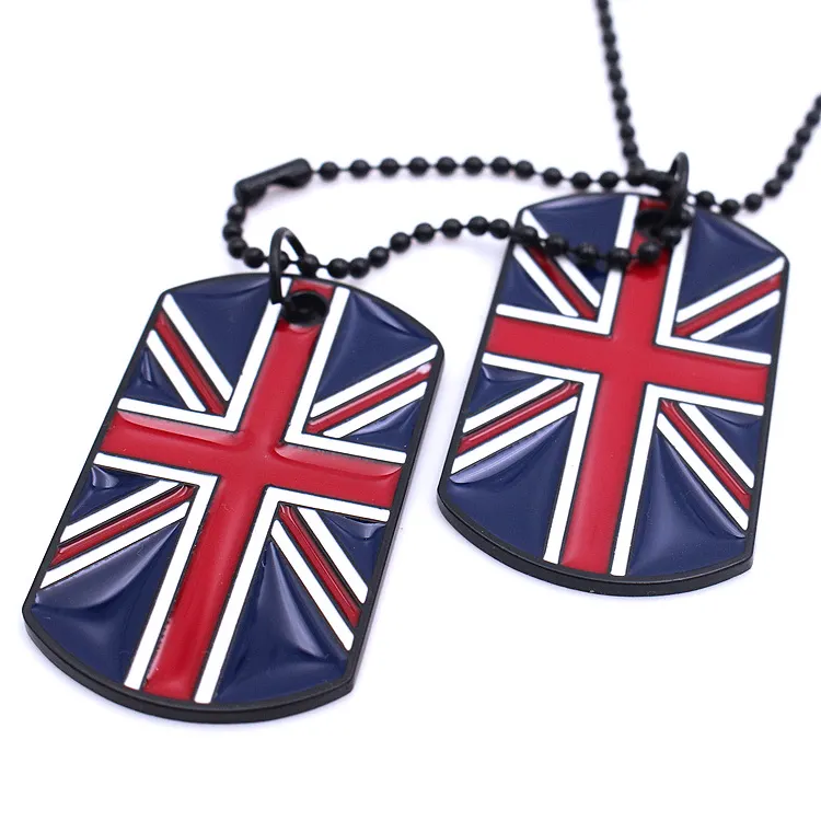 عالية الجودة مخصصة معدن الصلب لينة المينا المملكة المتحدة العلم الوطني الفولاذ المقاوم للصدأ العلامة قلادة سلسلة المفاتيح الفراغات