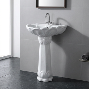 White Ceramic Lotus Shape Pedestal Wash Hand Basin Set Antique Bathroom Sink Porcelain Lavabo Full Pedestal - Product Image 1