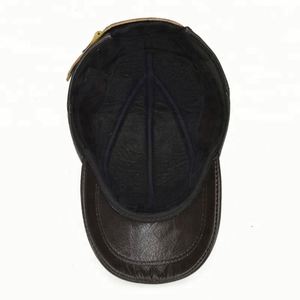 High Quality Winter Vintage <b>Top</b> Genuine Leather Hat Cap Men Baseball Cap With Earflap - Product Image 5