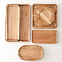 Plateau de service en bois d'acacia rustique plateau carré Rectangle solide thé café assiette de mariage gravé à la main en bois plateau roulant plat