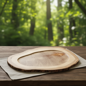 Piatto da portata astratto con motivo a venature del legno naturale e design ovale - Product Image 3