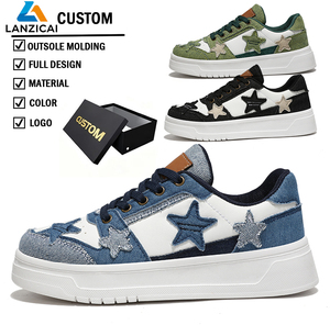 Baskets basses en jean personnalisées avec étoile, pour femmes et hommes, semelle épaisse, chaussures de sport décontractées, baskets personnalisées avec logo, 1 paire, haute qualité - Product Image 1