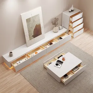 Muebles de sala de estar modernos de diseño de estilo italiano madera blanca brillante esquina barata consola Led de alto brillo soporte de Tv gabinete de unidad