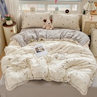 Nouvel ensemble de literie en gaze double froissée effet nuage 2026, 100 % coton avec bordure en dentelle, plusieurs couleurs florales disponibles, vente en gros de textiles de maison