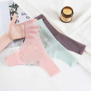 กางเกงในผู้หญิงแบบ T-Back สีพื้น ไร้ตะเข็บ เอวต่ำ ผ้าไหมน้ำแข็ง คุณภาพสูง แบบ G-String - Product Image 2