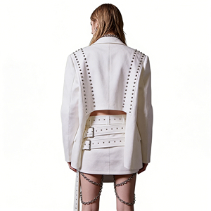 <span class=keywords><strong>Blazer</strong></span> Largo Holgado con Cinturón para Mujer, Estilo Nuevo Primavera 2026, Simple y Elegante, Decorado con Remaches Blancos, a la Moda - Product Image 3