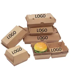 Recyclable Greaseproof Clamshell Food box Disposable Hinged Lid Sandwich Containers Tab-Lock Closure Kraft Paper Hot Dog box