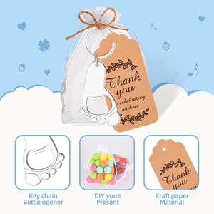 Abrebotellas con huella de plata para Baby Shower, recuerdo para invitados con llavero y etiquetas de bolsas de Organza, regalo de <span class=keywords><strong>bautizo</strong></span> para bebé - Product Image 4