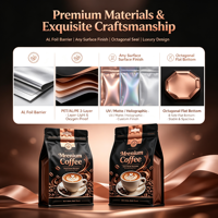 Pochette octogonale personnalisée de 0,16 mm d'épaisseur avec fermeture éclair, sac d'emballage pour café à fond plat en aluminium haute barrière avec logo personnalisé