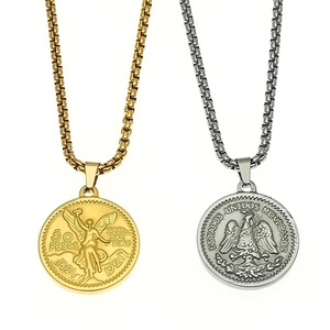 Collar con Colgante de Moneda de 50 Pesos Mexicanos Kunishio, Cadena de Acero Inoxidable, Diseño Retro en Relieve - Product Image 3