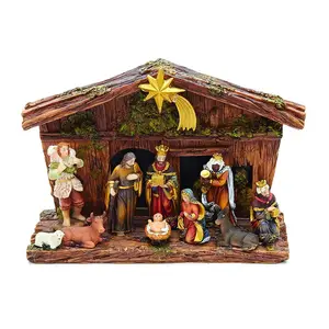 OEM 11-teiliges Heiliges Familien-Weihnachts-Kristus-Set mit mossigem stabilen religiösen Harz-Handwerkzeugen