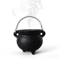 Miniature chaudière ventrue avec poignée, brûleur d'encens en fonte pour Halloween, diffuseur aromatique d'aromathérapie au parfum de bois de santal