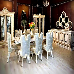 Juego de Comedor de Madera de Teca Tallada a Mano, Estilo Italiano Moderno de Lujo, Sillas con Respaldo de Ala, Color Personalizado, Tamaño Personalizado para Comedor - Product Image 1