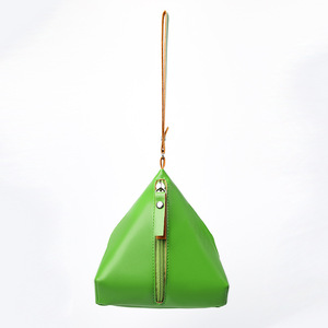Green Triangular Coin <b>Purse</b> With Zipper Soft Handle Unisex Everyday Use 6 Inch Solid Color PU Storage Bag Key Pouch - Product Image 5
