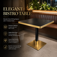 Table de bistrot élégante avec plateau en marbre noir et bordure dorée, pour restaurant, café, hôtel, vente en gros, directement de l'usine, sur mesure