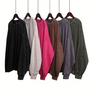 เสื้อสเวตเชิ้ตคอกลมผ้าบาติก 350 กรัม ผ้าฝ้าย 80% ทรงโอเวอร์ไซส์ ไซส์ใหญ่ ไหล่ตก สไตล์เรโทร ผ้าเทอร์รี่ฟอกสี - Product Image 1