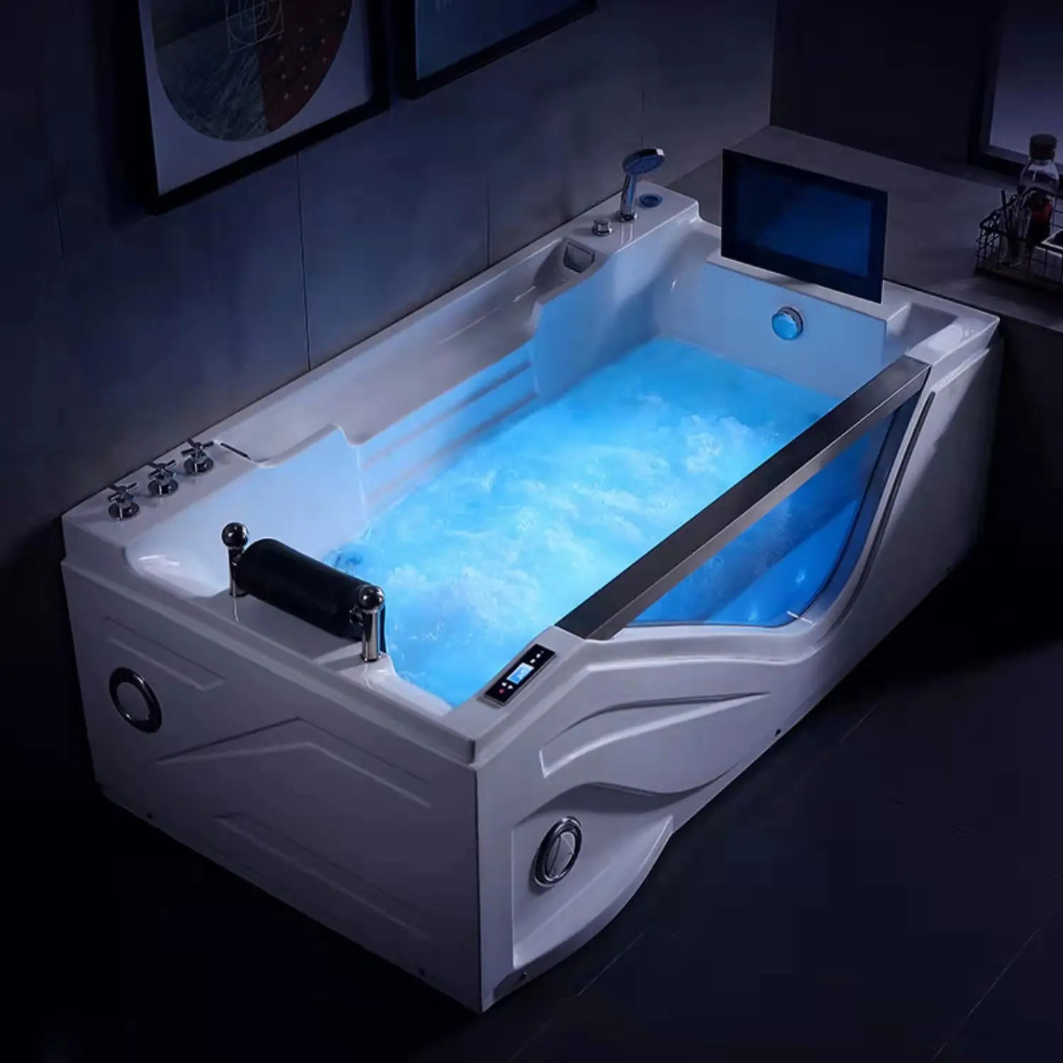 BALISI יוקרה חדש עיצוב לבן צבע אקריליק עם טלוויזיה CE אחת כרית עיסוי אמבטיות & מערבולות למבוגרים אמבטיה