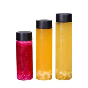 Bouteille de jus en plastique vide pour animaux de compagnie ronde 350ml 12oz avec bouchons Bouteille d'eau pour enfants Voss 300ml 500ml 1 litre Boisson Bubble Boba Tasse à thé