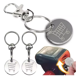 1 pièce <span class=keywords><strong>Jetons</strong></span> de chariot de supermarché universels en acier inoxydable, petits, portables, porte-clés, ornement décoratif - Product Image 1