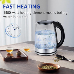 Household & Hotel Use Electric Kettle 2L 1500W Borosilicate Glass Stainless Steel Portable Auto Shut off Black Easy Clean - Product Image 2