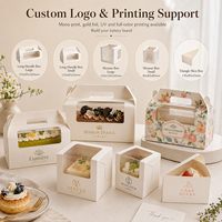 Boîte à gâteau roulé en carton blanc écologique et recyclable, portable, avec fenêtre transparente et poignée, pour desserts à emporter, boulangerie, café, emballage