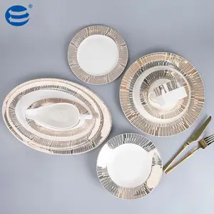 Hot Sale 61 Pcs Luxury Gold Rim White Ceramic Tableware Tea Set Home Hotel Wedding Wholesale New Bone China Dinner Set